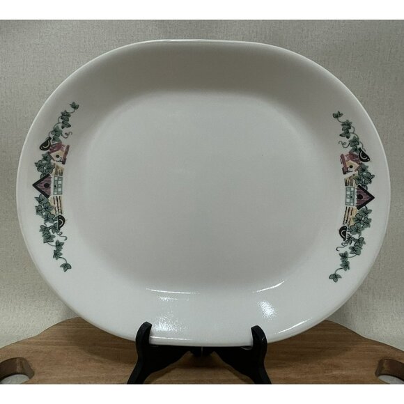 Corelle GARDEN HOME 12 Ivory Oval Serving Platter Plate Bird houses Ivy - Picture 2 of 7